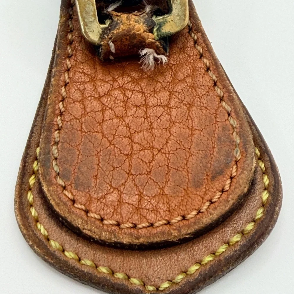 Vintage Dooney & Bourke All Weather Brown Leather Solid Brass Key Ring Key Chain